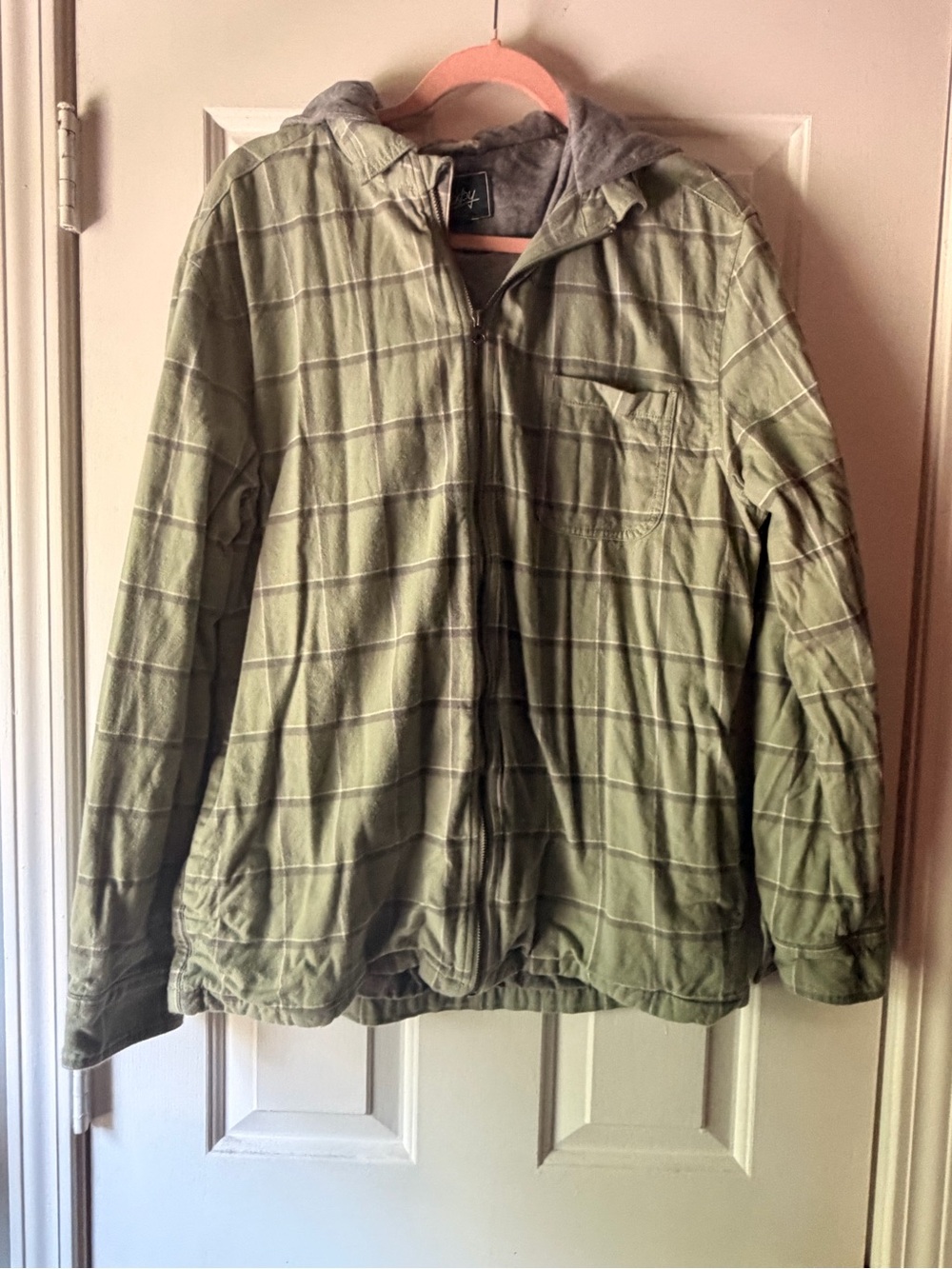 Lightweight Olive Plaid Hooded Shirt-Jacket